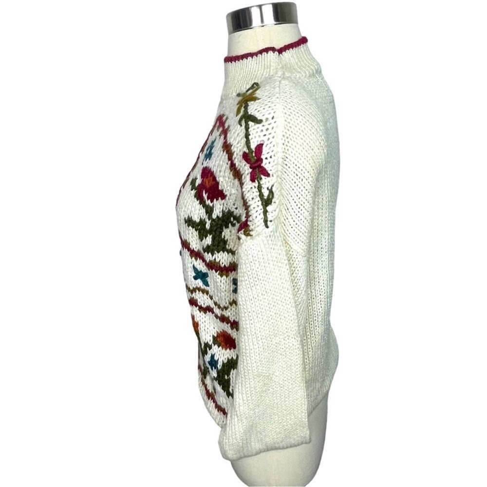 Vintage‎ 80s 90s Floral Embroidered Mock Neck Cottagecore Sweater M - Picture 7 of 9